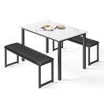 HOMOOI 3 Piece Dining Table Set with 2 Benches Soho Dining Table Set Kitchen Table Set Breakfast Table, White