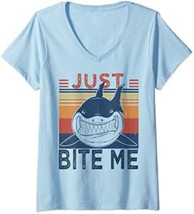 Womens Just Bite Me | Funny Fishing Cool Shark V-Neck T-Shirt