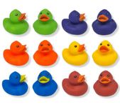 Cool Rubber Ducks (2") Standard Size. (12 Pack) Cute Duck Bath Tub Pool Toys. (Solid Color Rubber Duckies)