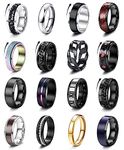 Besteel 16Pcs Stainless Steel Fidget Rings for Men Women Stress Anxiety Relief Rings Black Cool Chain Band Spinner Rings Set for Wedding Promise Mens Rings Pack, Metal, Cubic Zirconia