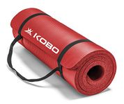 Kobo 15 mm Red NBR Multi-use Thick Non-Slip and Anti-Tear Exercise Athletica Yoga Mat with Carrying Strap for Hot Yoga and The Gym, Home Workout, Pilates, Physio, and Camping for Men & Women