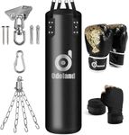 Odoland 6-in-1 Punching Bag Unfilled Set for Men and Women, 4FT Kick Boxing Heavy Bag with 12OZ Punching Gloves and Hand Wraps, Hanging Chains for MMA Karate