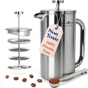 Ziruma Non-Toxic French Press Coffee Maker 316 Surgical Grade Stainless Steel, 34 Oz, 100% BPA - Plastic Free Coffee Press, Portable Press, 4 Layer Filter, Double Wall Insulated French Press