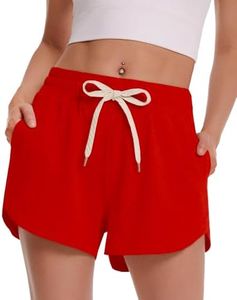 Red Sweat Shorts for Women - Athletic Workout Casual High Waisted Shorts Comfy for Running Gym Lounge