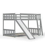 GORELAX Twin Over Twin Size Bunk Bed with Slide, Loft Low Bunk Beds, Wood Floor Bed Frame with Ladder & Guardrail, No Box Spring Needed, Space-Saving Modern Bunk Bed for Kids, Adults (Grey)