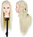 26"-28" Hair Styling Training Head Mannequin Head Practice Manikin Doll Head Synthetic Fiber Hair with Free Clamp