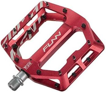 Funn Funndamental Flat Pedals - Wide Platform Bicycle Pedals for BMX/MTB Mountain Bike, Adjustable Grip for Outstanding Stability, 9/16-inch CrMo Axle (Red)
