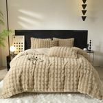 Ivellow Plush Velvet Duvet Cover Queen Set Khaki Comforter Cover 3Pcs Ultra Soft Cover Breathable Solid Luxury Fluffy Shaggy Duvet Cover Zipper Closure Corner Tie