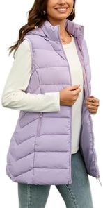 MODERN BUBBLE Long Puffer Vest Women with Hood Lightweight Packable Sleeveless Vest for Spring, Fall & Winter(US, Alpha, Small, Regular, Regular, Light Purple-Fleece-lined)