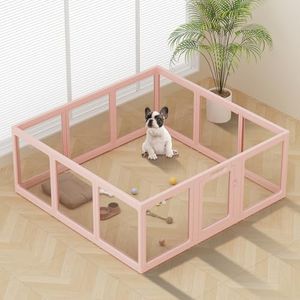 ClimbHope Clear Acrylic Dog Playpen Indoor, Puppy Cat Small Pet Play Pen, Pet Cat Playpen for Rabbits, Dog Fence Crate Kennel Whelping Cage (Pink, 12 Panel)