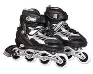 incorzo 4 Wheels Inline Skating Shoes Adjustable Skates for Boys & Girls Skating Shoe Roller Blades Age 6 to 15 Years PU Strong Wheels Aluminium with LED Flash Light on Wheels (Black)