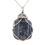 Designs by Nature Gems Blue Sapphire Necklace, Sepetmber Birthstone Jewelry, With 24 Inch White Gold Plated Chain, Genuine Raw Crystal, Handmade in Canada