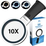 MagniPros Large 10X Magnifying Glass with 3 Light Modes Anti-Glare LED Lighted Reading Magnifier with Self-Standing Handle for Hobbyists, AMD, Reading Fine Print, Seniors, Inspection, Coin, Jewelry
