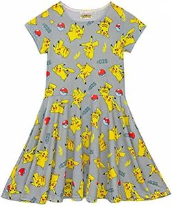 Pokemon Skater Dress Girls Kids Pikachu Pokeball Costume Outift 9-10 Years Grey