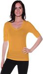 Emmalise Women's Slim Athletic Fit Vneck Tshirt Half Sleeves Top (Mustard, 3XL)
