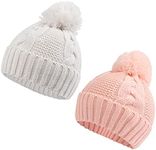 Zsedrut Baby Girls Winter Hat Infant Twist Beanie Cold Weather Warm Pompom Hat(White+Pink, 0-6 Months)