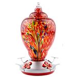 REZIPO Hummingbird Feeder Hand Blown Glass Bird Feeder for Outdoors Patio Large 32 Ounces Hummingbird Nectar Capacity with Hanging Hooks, Rope, Brush and Service Card