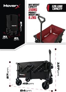 MoverX 120L Folding Trolley – Black, Heavy Duty Collapsible Cart