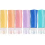 Nuogo 6 Pcs Travel Bottles for Toiletries Leak Proof Containers 3 oz Squeezable Silicone Toiletry Tubes Refillable Liquid Accessories Cosmetic Shampoo Conditioner Lotion
