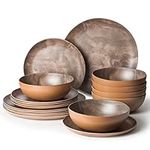 Joviton Home 18PCS Olive Wood Melamine Dinnerware Sets for 6, Plates and Bowls Sets (Olive Wood)