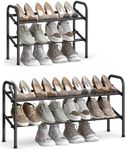 SONGMICS Expandable Shoe Rack, 2 Tier Shoe Rack Shelf, Adjustable Shoe Organizer Storage for 15 Pairs of Shoes, Metal Free Standing Shoe Racks for Closet, Front Door Entryway, Easy Assembly, Ink Black