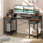 YAOHUOO Computer Desk with Drawers and Monitor Stand, 63" Office Desk with Storage Shelf/CPU Stand for Home Office Work Study Writing,Rustic Brown