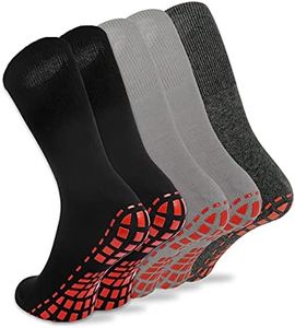 NOVAYARD 5 Pairs Non Slip Socks Hospital Diabetic Non Skid Socks Yoga Pilates Slipper Socks Men Women(Black+Grey+Dark gray,Large)