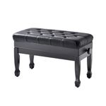 FILISITE Adjustable Duet Piano Bench with Storage, Heavy Duty Solid Wood Double Piano Stool Keyboard Bench Seat with PU Leather Padded Cushion (Black)