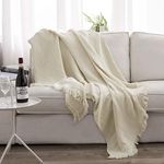 Simple&Opulence Cotton Muslin Throw Blanket for Bed, Couch, Knit Woven Gauze Blanket with Tassels, Soft Lightweight Cozy Pre-Washed Breathable Farmhouse Decoration for All-Season (White)