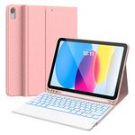 CHESONA for iPad 10th Generation Case with Keyboard (10.9", 2022), 7 Color Backlight, Multi-Touch Trackpad, Flip Stand Case with Pencil Holder, 2 Bluetooth Channels for iPad 10th 10.9 inch 2022, Pink