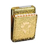 Cigarette Case with USB Lighter 16 pcs 84mm Regular/King Size Cigarettes Electric Rechargeable Flameless Windproof Lighters (Gold)