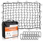 Seven Sparta 5’ x 7’ Bungee Cargo Net Stretches to 10' x 14' for Truck Bed, Pickup Bed, Trailer, Trunk, SUV with 16 Bonus D Clip Carabiners Car Organizer Net for Large Loads (Black)