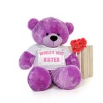 Hug'n'Feel® Soft Toys Big Teddy Bear Wearing World's Best Sister T-Shirt 5 feet Purple_T Shirt_World's Best Sister Plush & Stuffed Toys