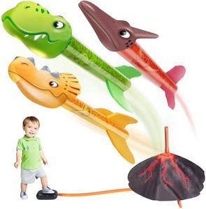 AMFUN Nueva versión Lanzador de Juguete, con 3 Cohetes de Espuma, para niños a Partir de 3 años, para Juegos Jardin, al Aire Libre, Regalo (Dinosaurio)