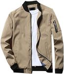 Lavnis Men's Lightweight Softshell Coat Sportwear Zipper Windbreaker Flight Bomber Jacket, Khaki, Medium