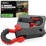 Rhino USA Shackle Hitch Receiver (Fits 2" Receivers) Best Towing Accessories for Trucks, Jeep, Toyota & More - Connect Your Rhino Tow Strap for Vehicle Recovery, Mounts to 2" Receiver Hitches (Red)