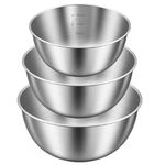 Senshuomy Stainless Steel Mixing Bowls Set,3 Pcs (23cm/20cm/17cm),Duty One-Piece Construction,Non-Slip Bottom,Brushed Finish,Ideal as Mixing Bowls for Baking,Dough Kneading,Salad & Food Prep
