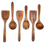 Kitchen Utensil Sets, Wooden Kitchen Utensil Set,6Pcs Wooden Cooking Utensils for Non-Stick Pan Wooden Spoons for Cooking 100% Natural Teak Wooden Spatula for Cooking