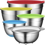 DUTZUN Mixing Bowl Set and Colander, Stainless Steel Mixing Bowls - Mixing Bowls with Lids Set - Kitchen Gadgets 2024 Accessories Essentials Serving Bowls Salad Bowl - Multicolor