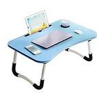 Holdfiturn Laptop Bed Table Laptop Tray Lap Tray Breakfast Foldable Bed Tray Portable Lap Table With Handle Cup Holder Notebook Stand for Bed and Sofa Reading Writing Working Blue