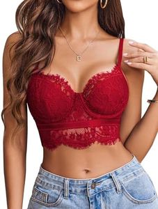 Avidlove Lace Crop Tops for Wome V Neck Bustier Rave Bralette Top (Dark Red Medium)