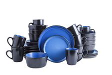 Stone Lain 32 Piece Glazed Stoneware Dinnerware Set, Service 8, Blue and Black