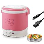 Small Rice Cooker,12v Portable Travel Rice Cooker For Car, Cooking Heating and Keeping Warm Function, Can be Used As a Electric Lunch Box (Pink)