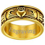 Engraving Gold Plated Claddagh Pinky Rings for Unisex Adult Irish Eternity Band Women Love Friendship Jewelry