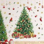 decalmile Large Christmas Tree Window Wall Decals Evergreen Watercolor Christmas Tree Xmas Wall Stickers Cardinal Pine Cones Window Clings Door Home Party Shop Showcase Decoration