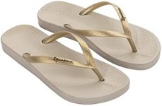 Ipanema Ana Tan Collection Flip Flops for Women, Cute Comfortable Brazilian Beach Sandals, Beige & Gold, Size 7