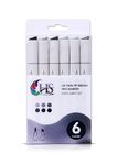 HAKIM'S HS Twin Tip Brush Pro Markers Set Of 6 - Cool Gray