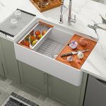 Dcolora 33 Inch White Farmhouse Sink Workstation Fireclay Porcelain Farm Kitchen Barn Sinks Flat Apron Front Ceramic Single Bowl Country Sink, DC-A7765, 33"x20"x10"