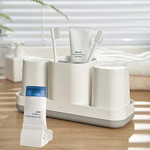 Toothbrush Holder for Bathroom with 2 Cups 1 Toothpaste Tube Squeezers and 3 Slots Electric Toothbrush Holder Cup Set