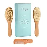 Natemia Premium Wooden Baby Hair Brush and Comb Set – Natural Soft Bristles – Ideal for Cradle Cap - Perfect Baby Registry Gift